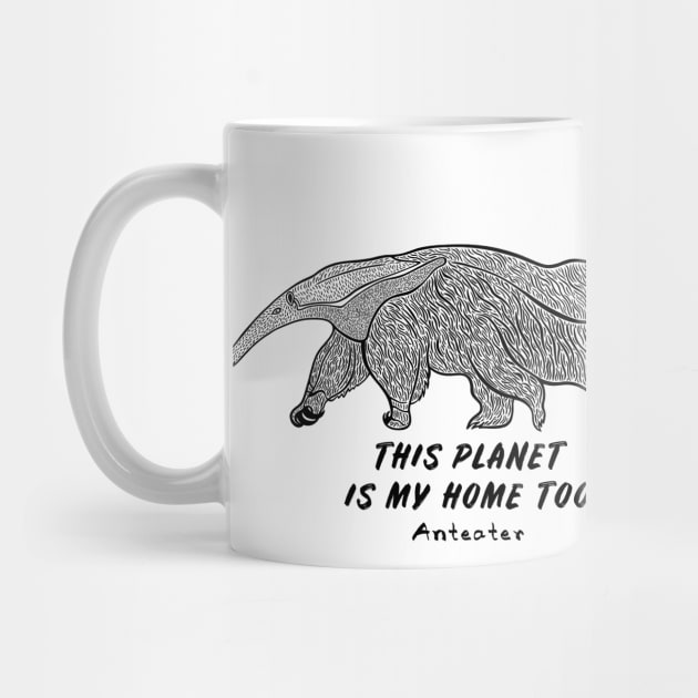 Anteater - This Planet Is My Home Too - animal ink art on white by Green Paladin